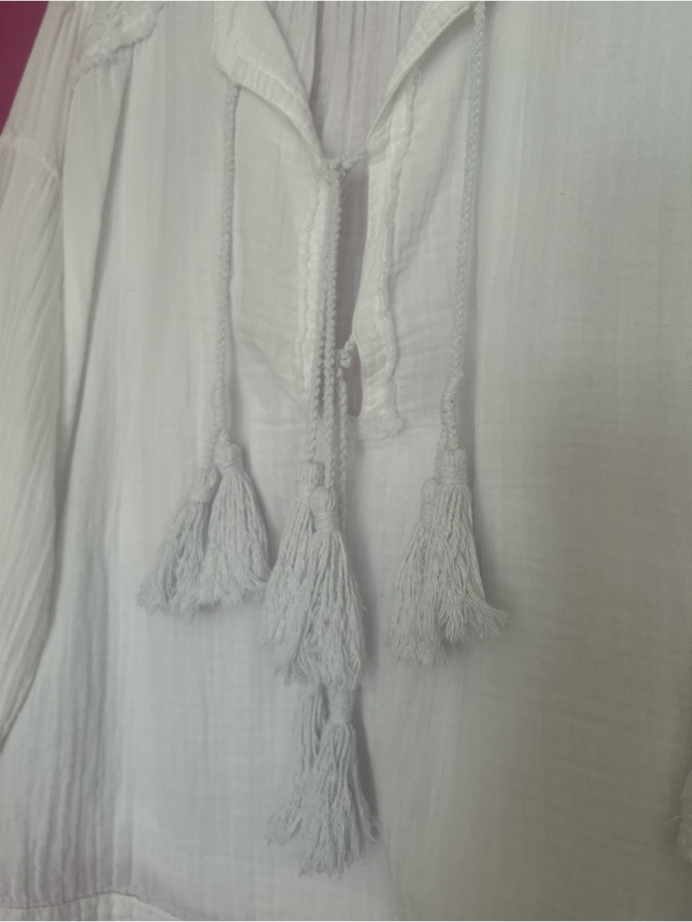 Johnny Was White Gauze Tassel Tunic / Cover-up - Picture 5 of 7